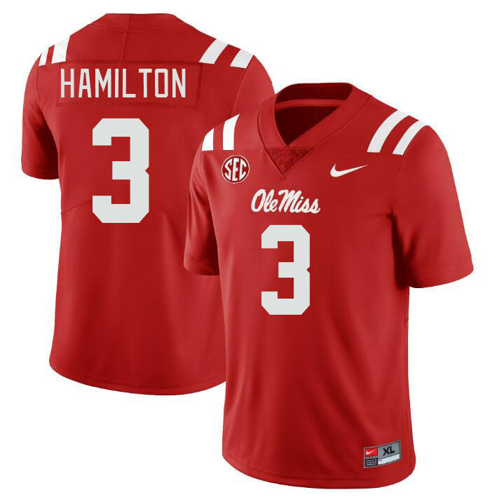 Men #3 Isaiah Hamilton Ole Miss Rebels College Football Jerseys Stitched-Red